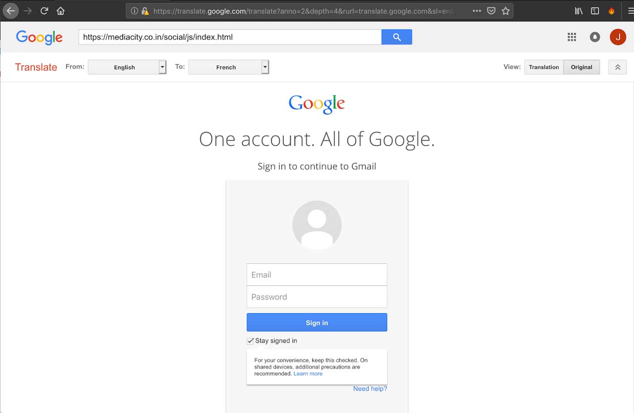 Google Account phishing page on a desktop browser.