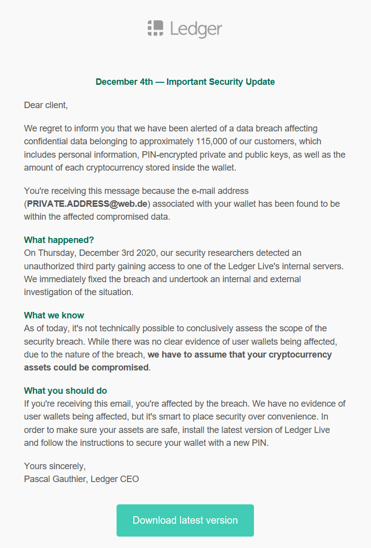 Ledger phishing emails
