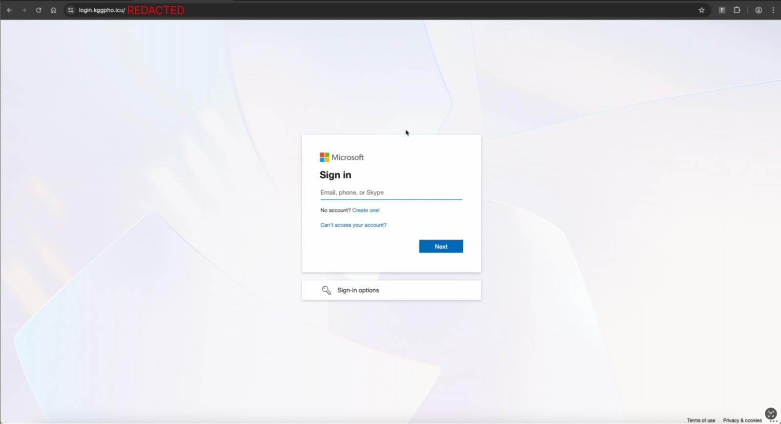 Phishing page capturing Microsoft credentials