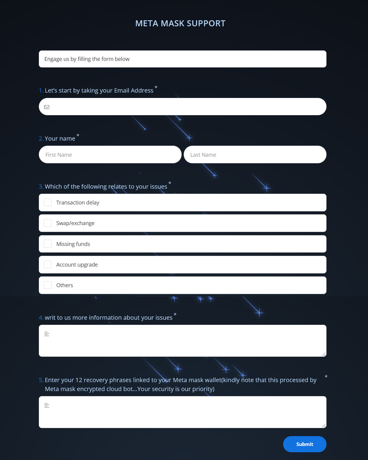 Fake MetaMask support form
