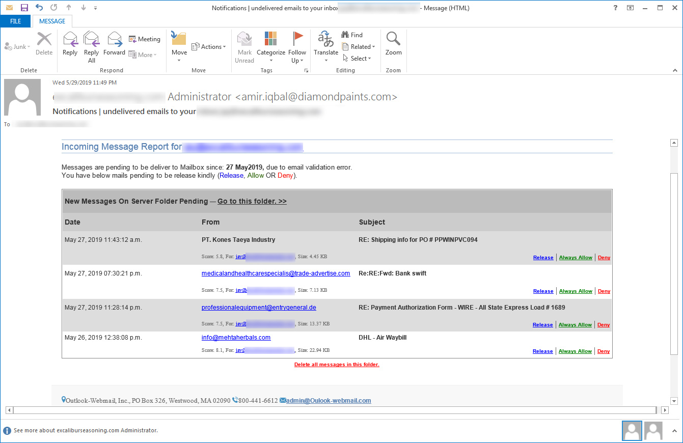 Office 365 Phishing Email
