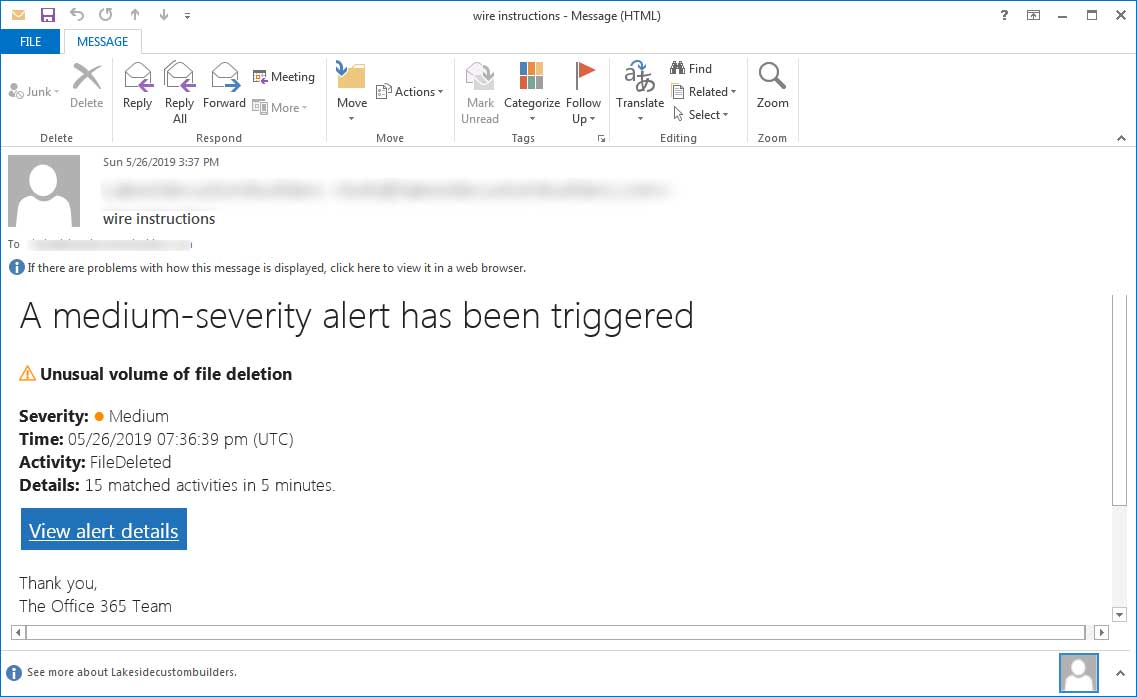 Office 365 Phishing Email