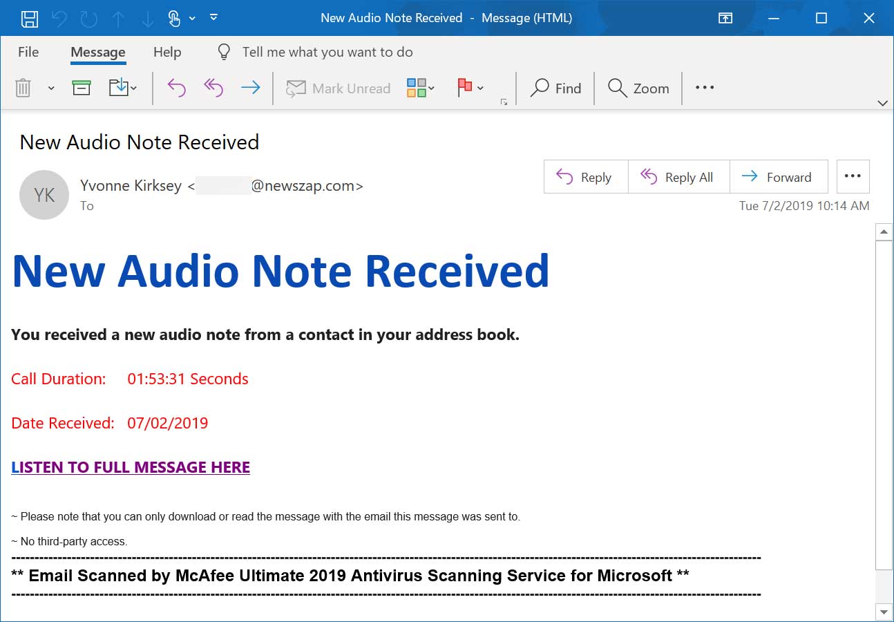 New Audio Note Phishing Email