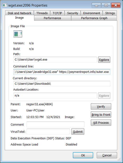 XLL DLL downloading the RedLine malware using wget