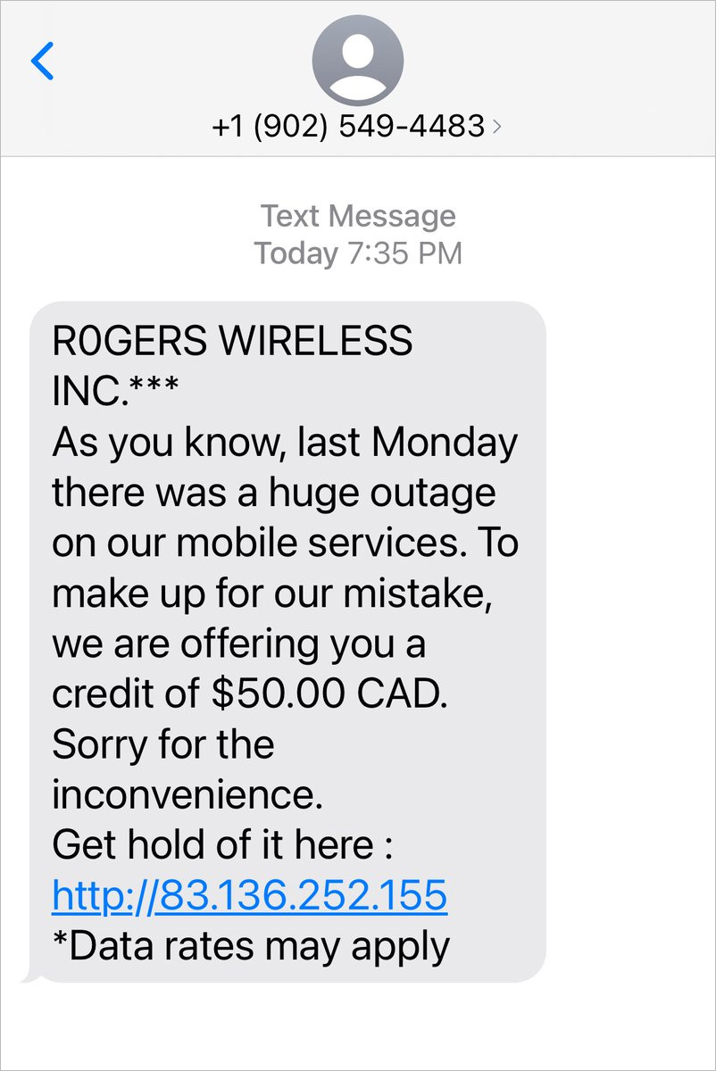 Rogers smishing scam about outage refunds