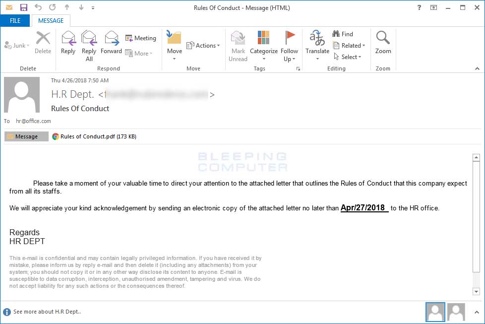 Rules of Conduct Phishing Email