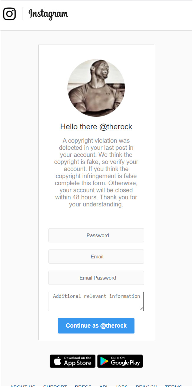 Fake Instagram copyright violation
