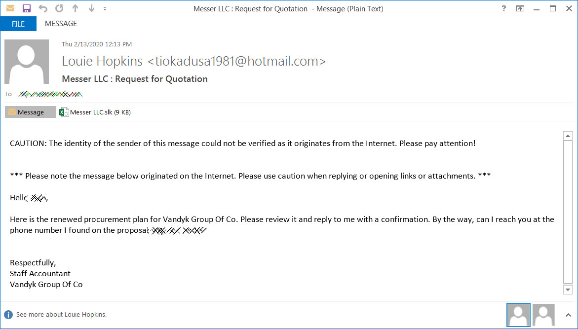 Phishing attack against Messer LLC