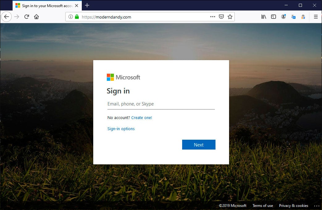 Microsoft Phishing Landing Page