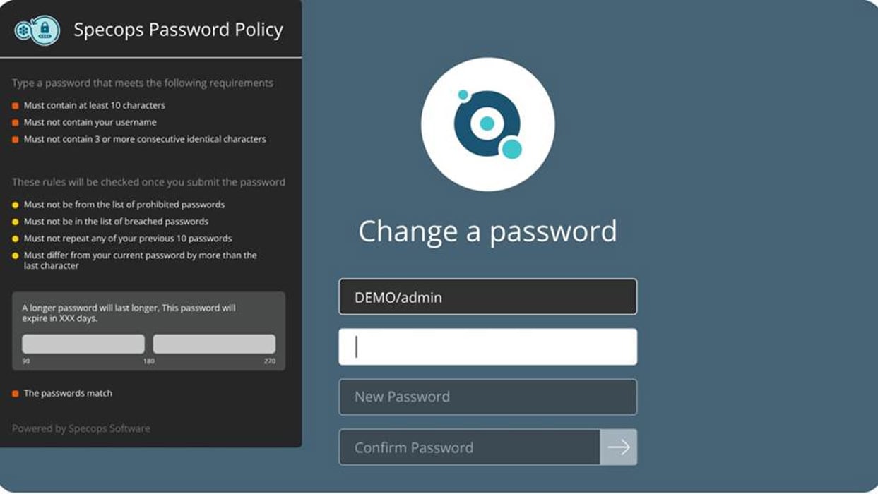 Specops Password Policy provides instant password feedback and blocks the use of compromised or noncompliant passwords.