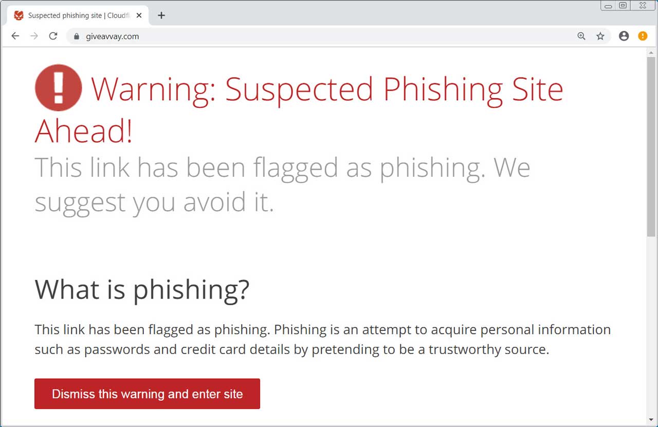 Cloudflare phishing warning
