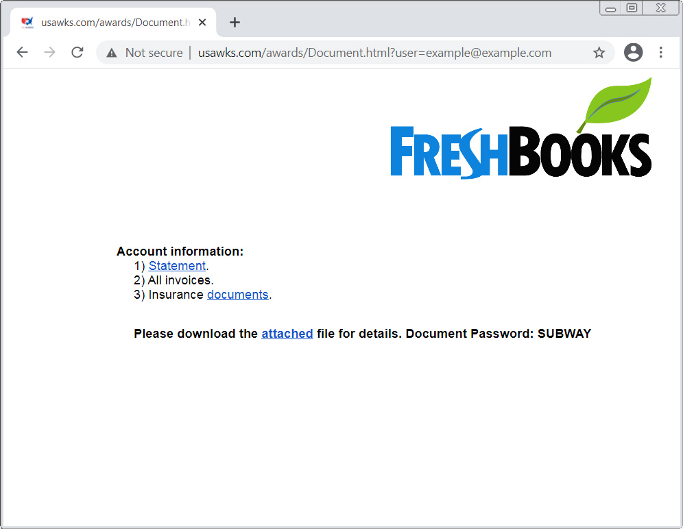 Página de inicio de phishing de FreshBooks