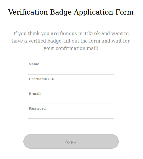 Fake TikTok verification phishing page