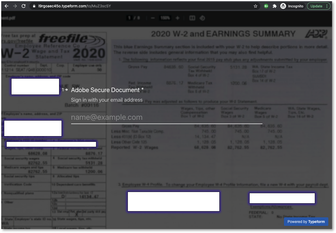 Fake Adobe Secure Document login form
