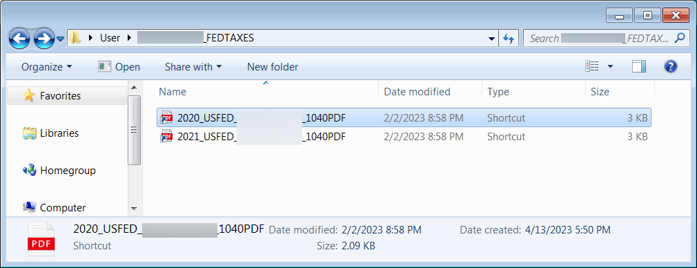 Archive containing Windows shortcuts disguised as 2021 tax forms