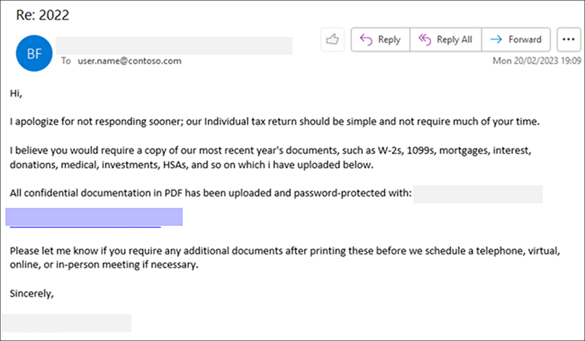 Phishing email sent to tax preparers