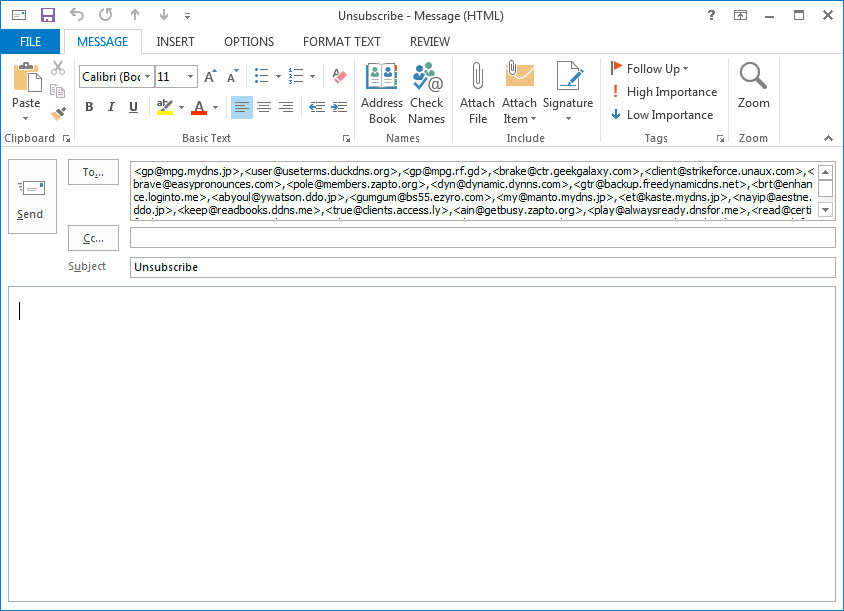 Sending unsubscribe email to 15+ email addresses