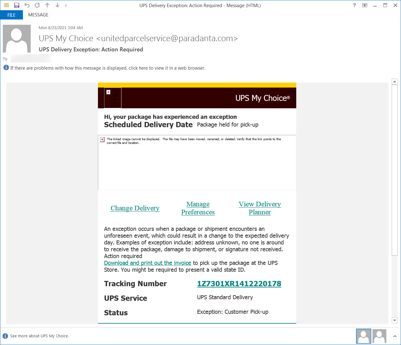 UPS phishing email