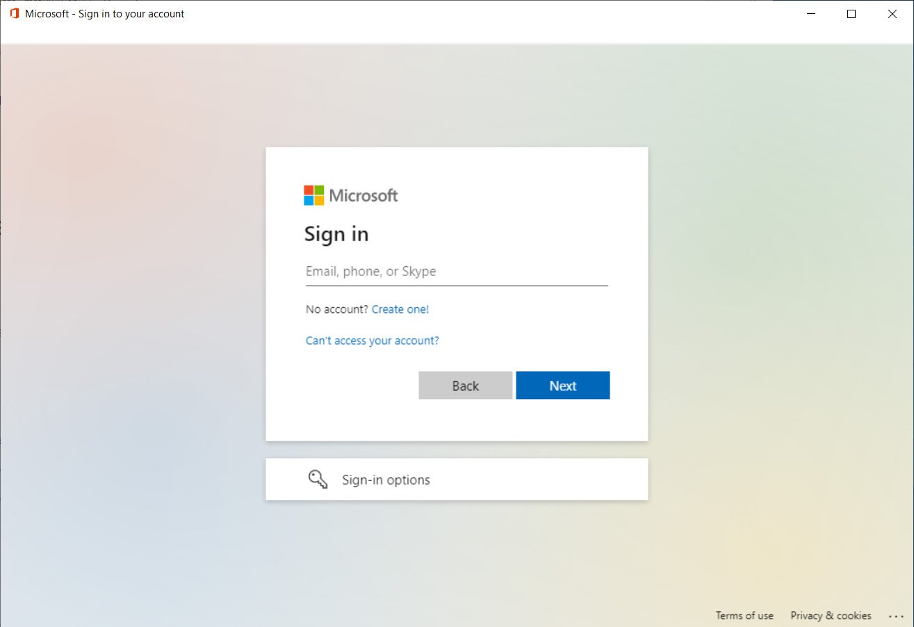 Attaque de phishing WebView2 ouvrant le formulaire de connexion Microsoft
