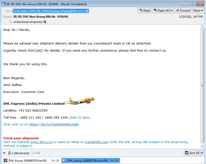 Phishing email distributing WIM files