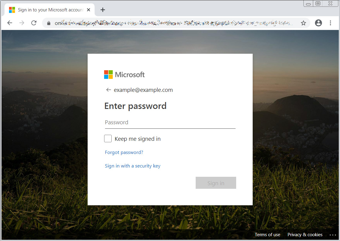 Microsoft login phishing page