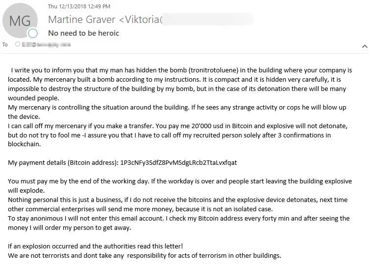 New Bomb Threat Email Scam Campaign Demanding 20k In Bitcoin - 