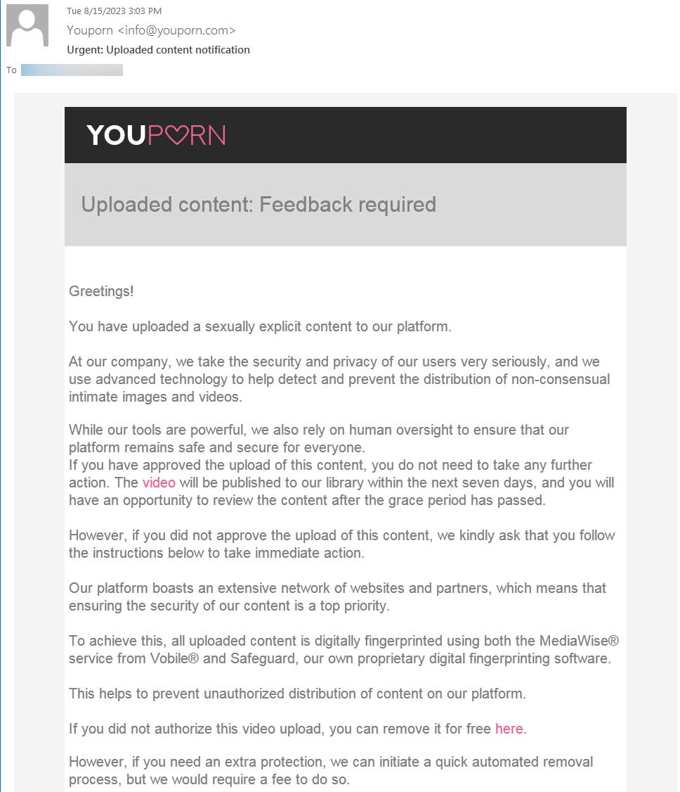 Yoypron - Fake YouPorn extortion scam threatens to leak your sex tape