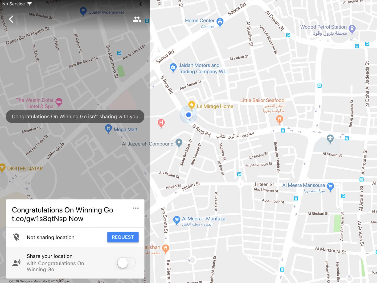Maps spam notification with an URL