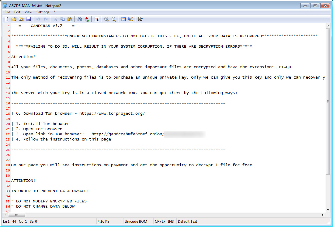 GandCrab v5.2 Nota de rescate