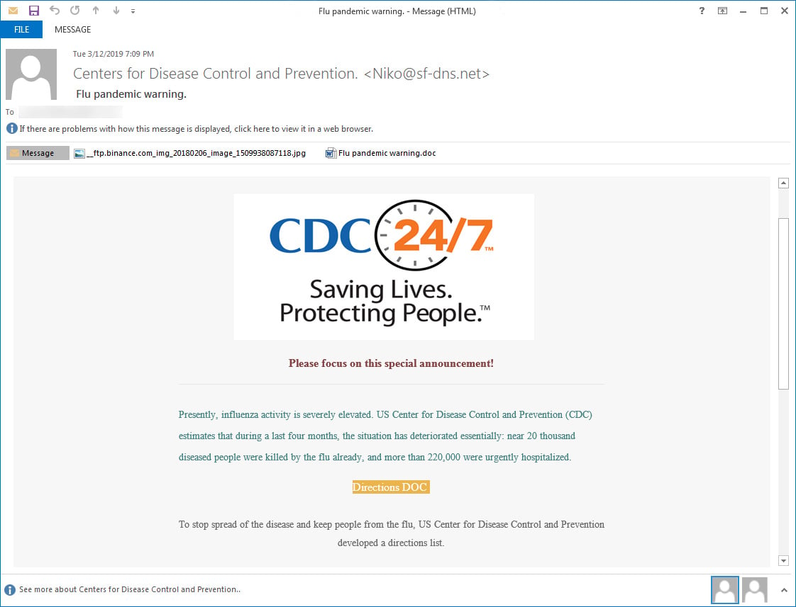 CDC spam ransomware email