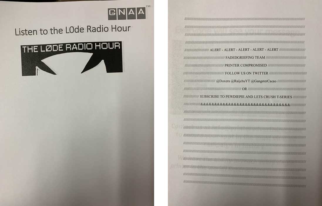 Printer spam for L0de Radio Hour & PewDiePie