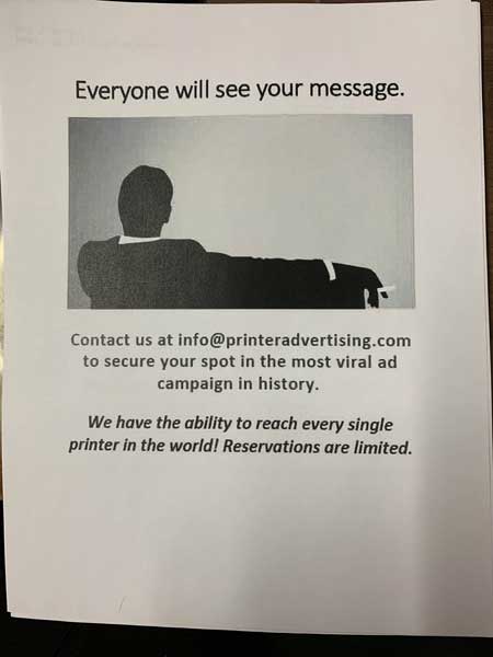 Printer spam for printeradvertising.com