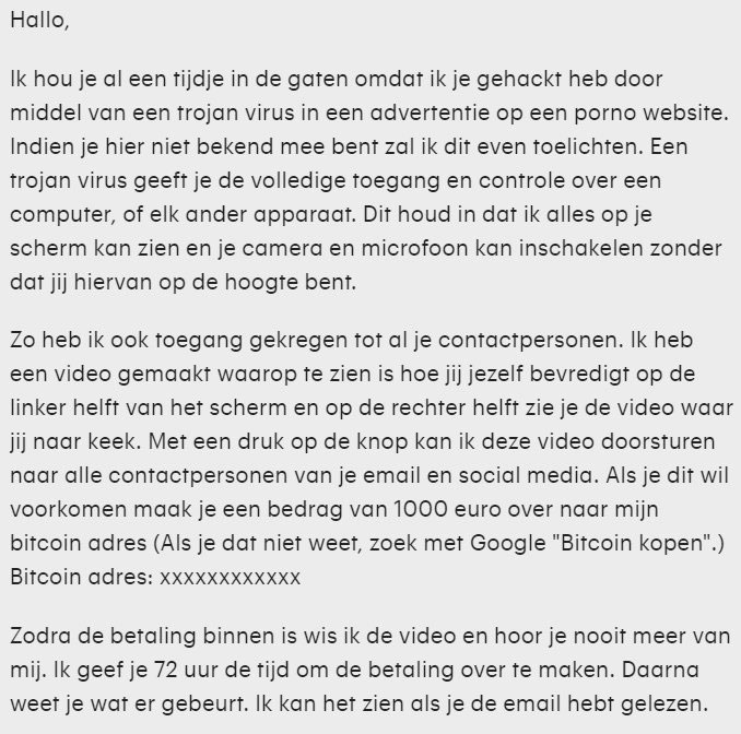 Dutch Version of the Sextortion Email