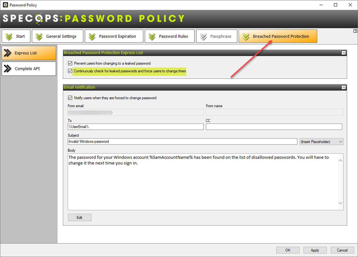 Configuring Specops Password Policy Breached Password Protection