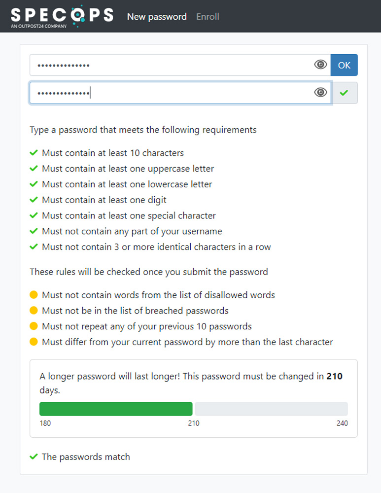 Setting a new password