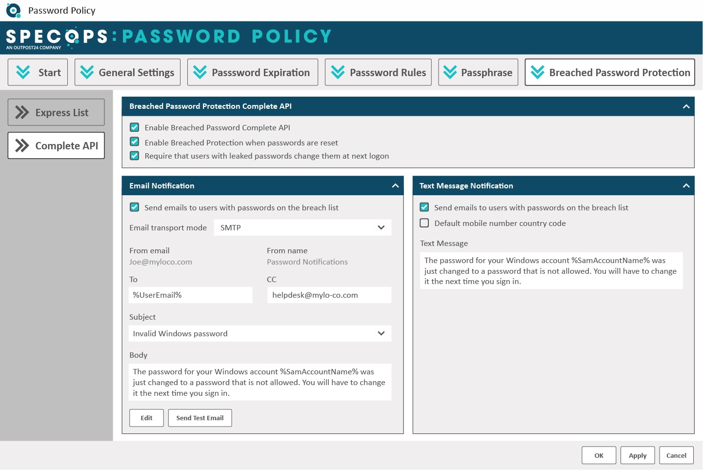 Specops: application of the password policy