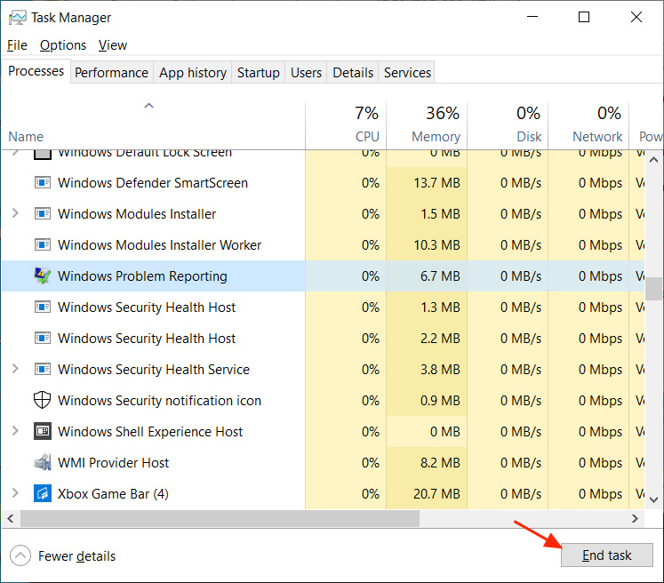 End Windows Problem Reporting process