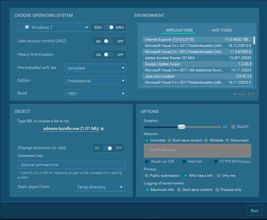 Set up a new analysis task