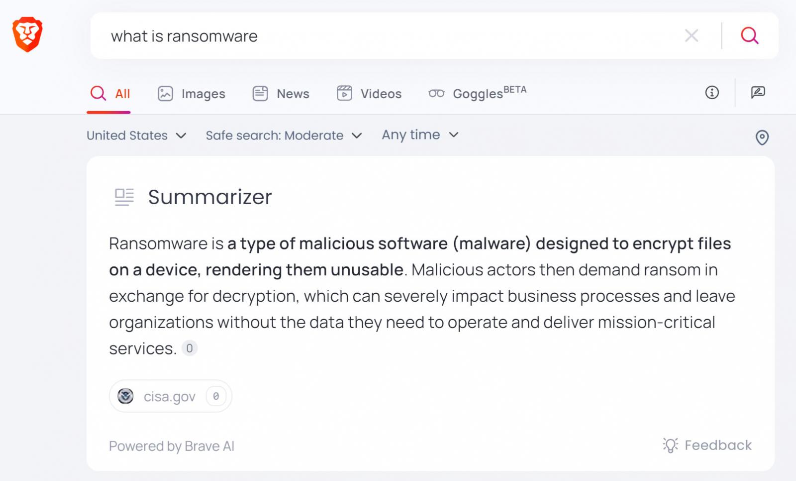 Summarizer response to user query