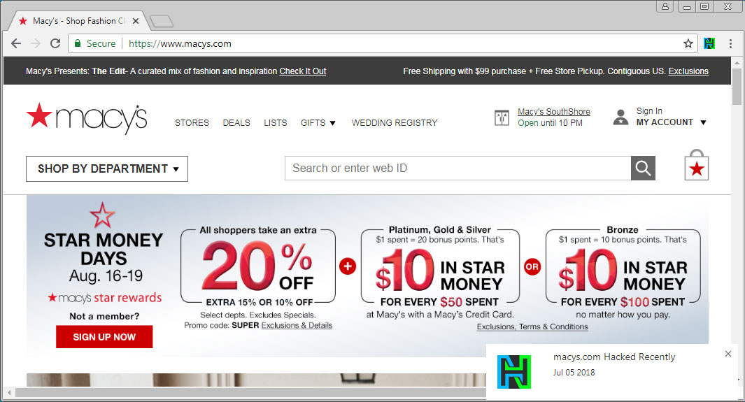 Macy's Hack Notification