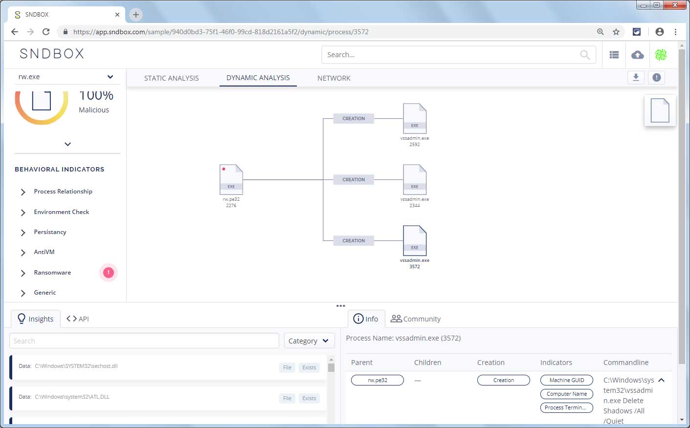 Dynamic analysis section of SNDBOX