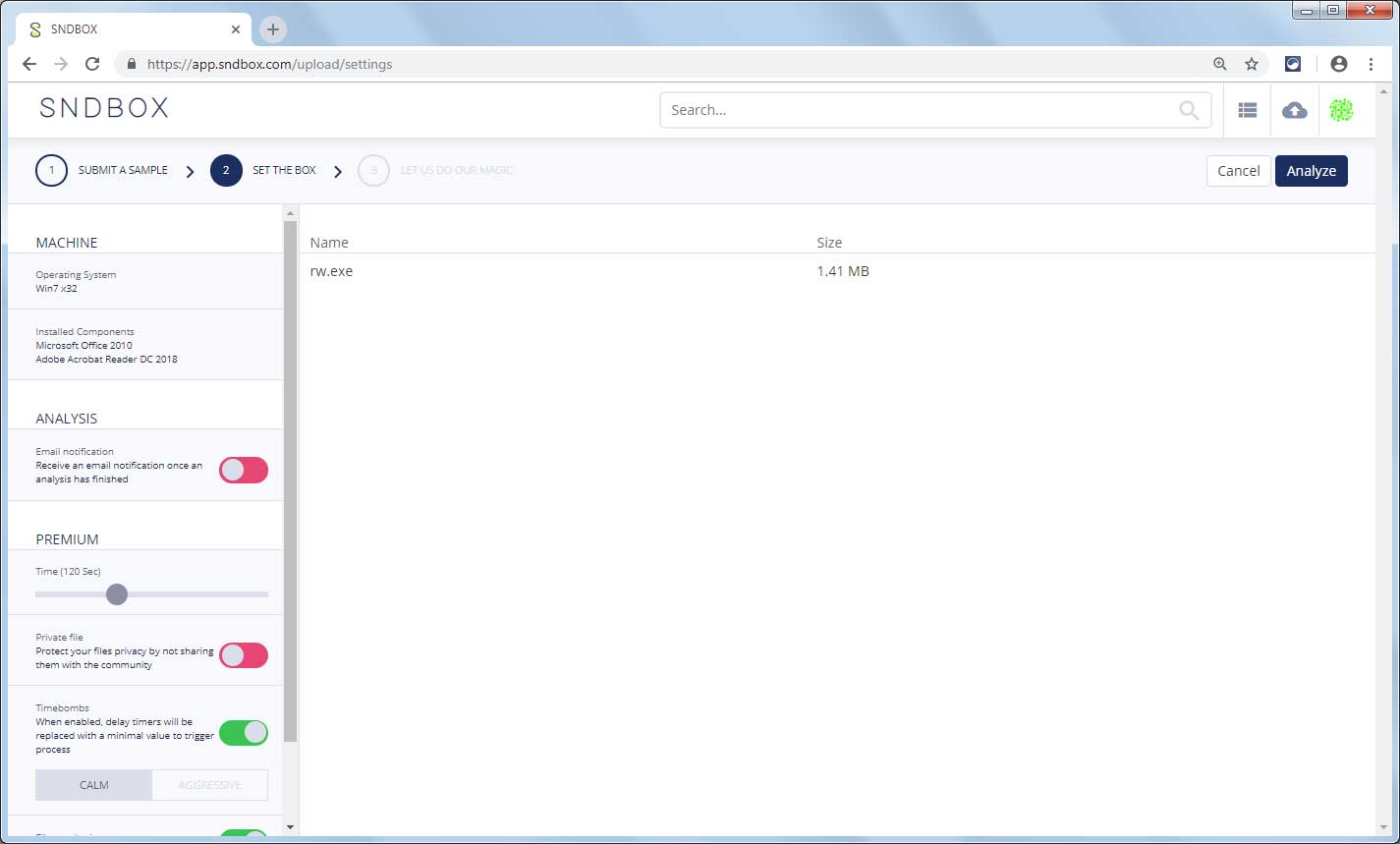 Submitting a file to SNDBOX