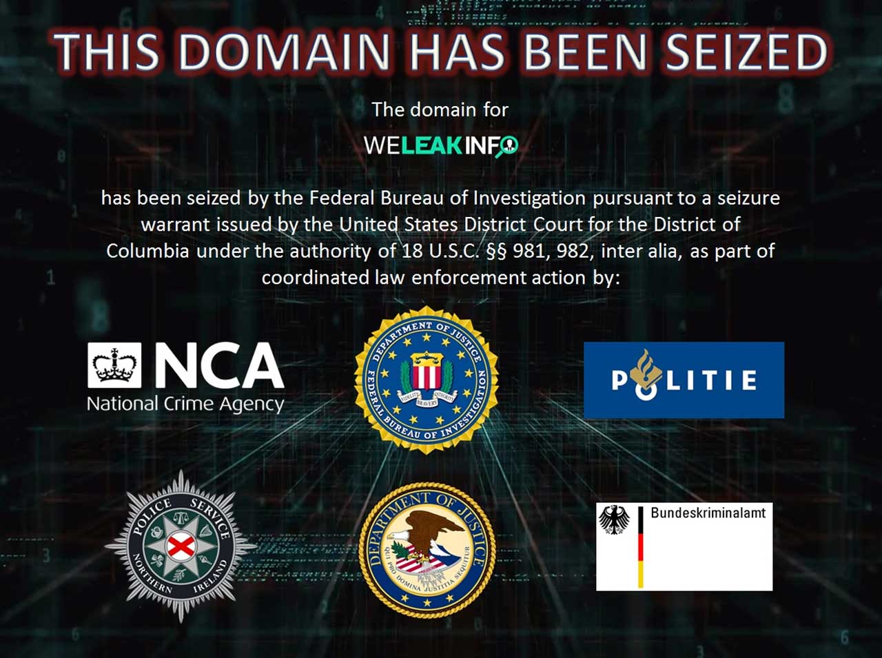 WeLeakInfo.com Seizure Notice
