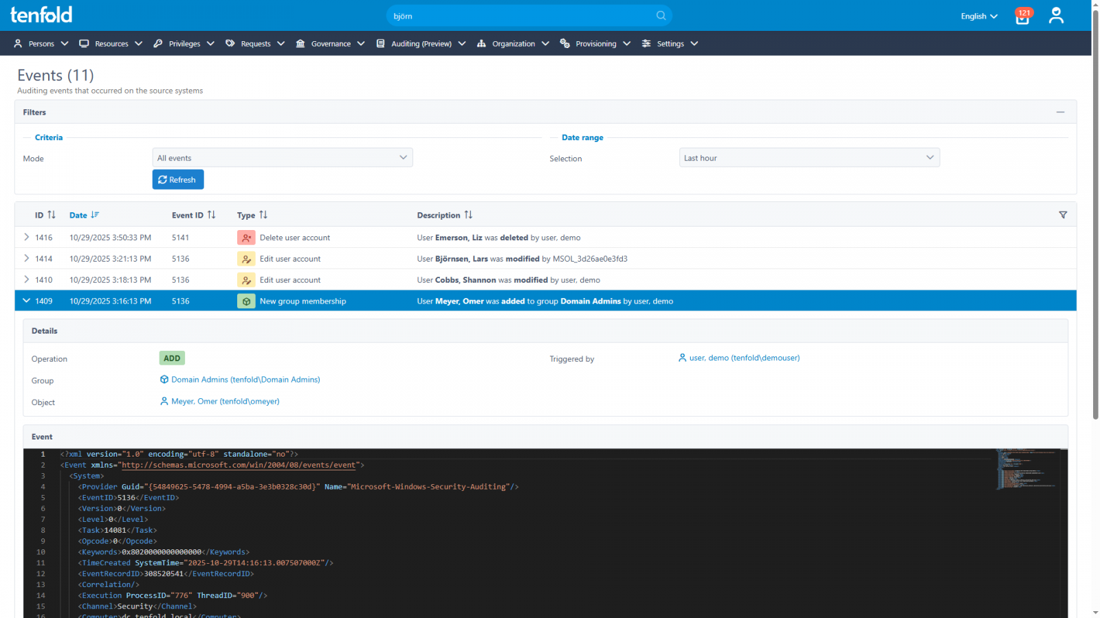  tenfold logs IT events, consolidates them into an easily readable format and lets you filter for specific systems, event types and users.