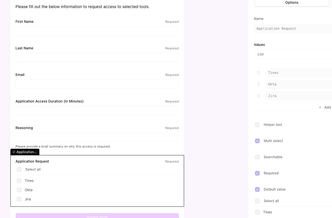 Configure Tines page