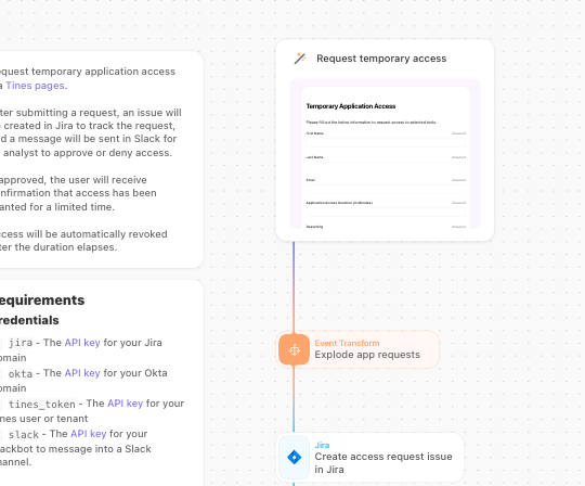 Grant temporary application access in Tines