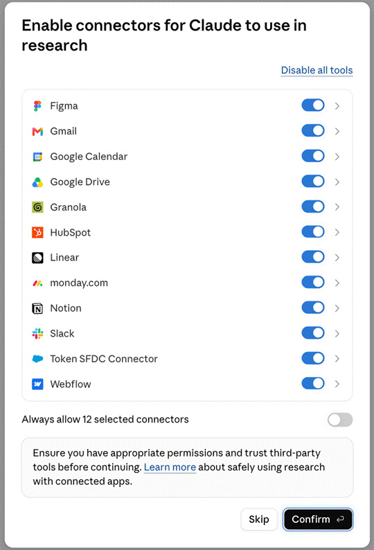 Enable Claude connectors