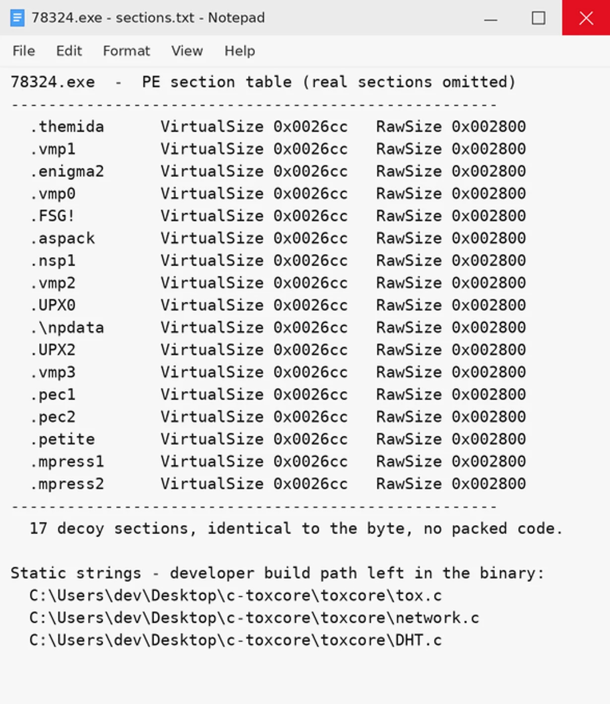 78324.exe 内のパッカー関連のセクション名