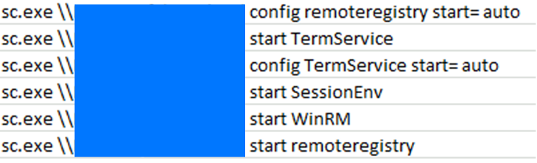 A configuring and starting remote access via sc.exe